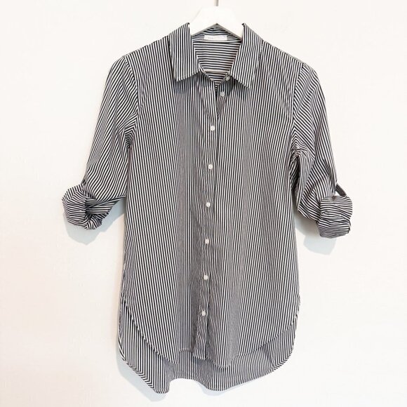 Calvin Klein Striped Button Up Roll Tab Shirt Office Work Business Casual Top - Picture 7 of 8